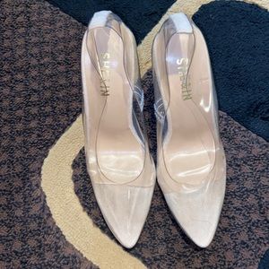 Lightly used clear point toe court heels